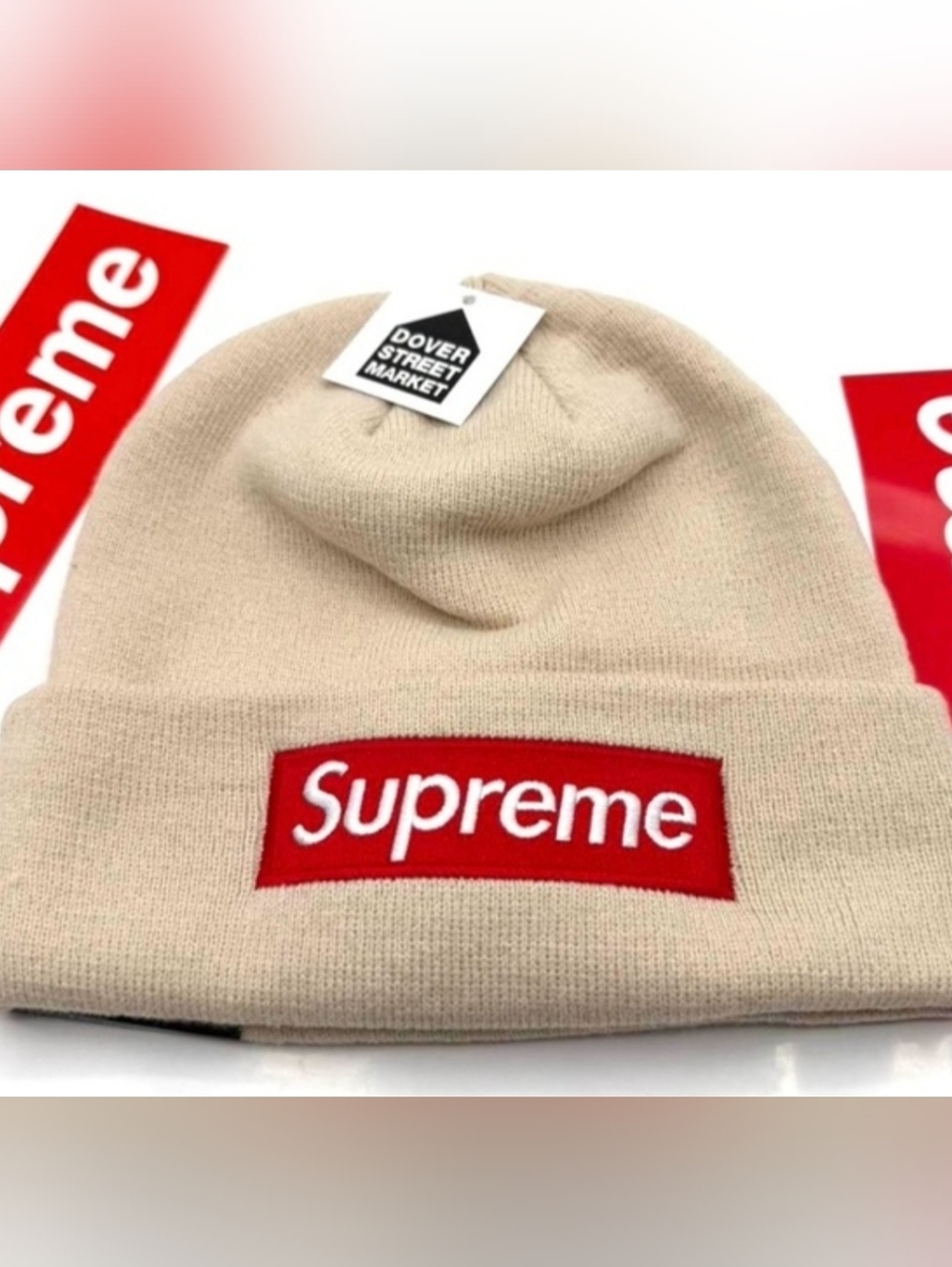 Supreme x New Era Box Logo Beanie – Stone / Beige (FW24) Brand New